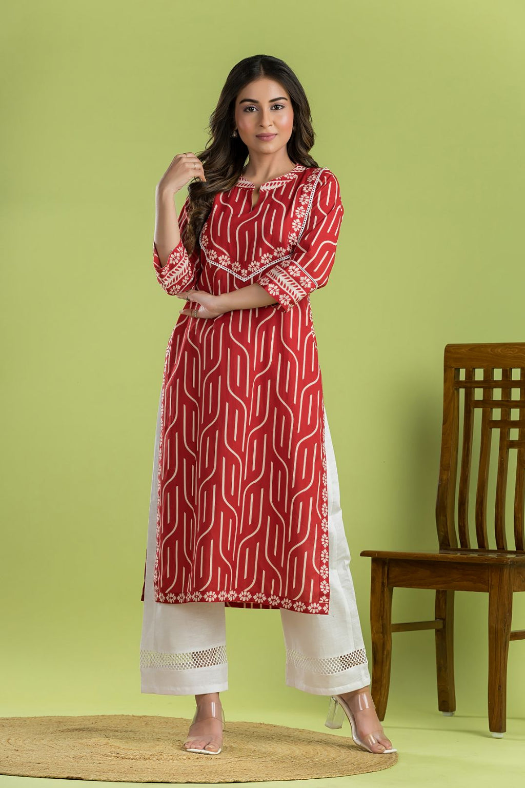 Red Geometric Print Kurta