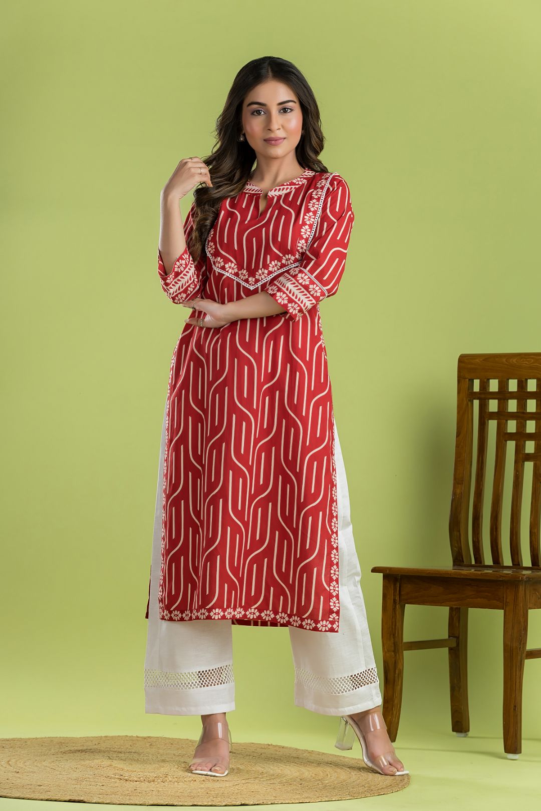 Red Geometric Print Kurta
