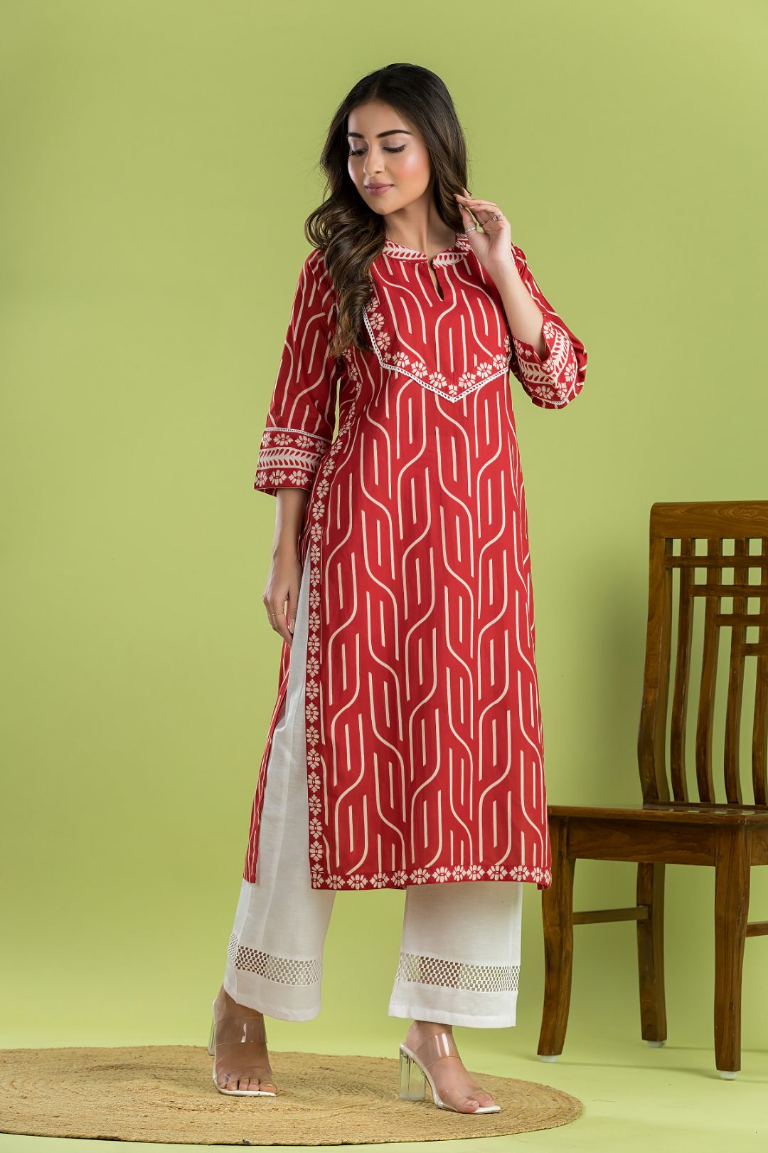 Red Geometric Print Kurta