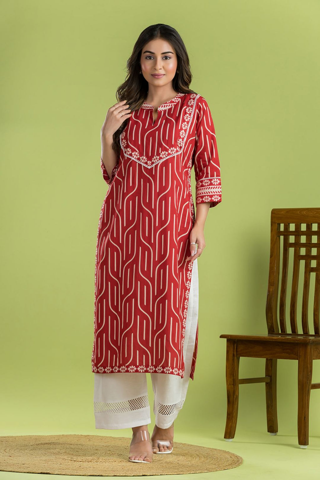 Red Geometric Print Kurta