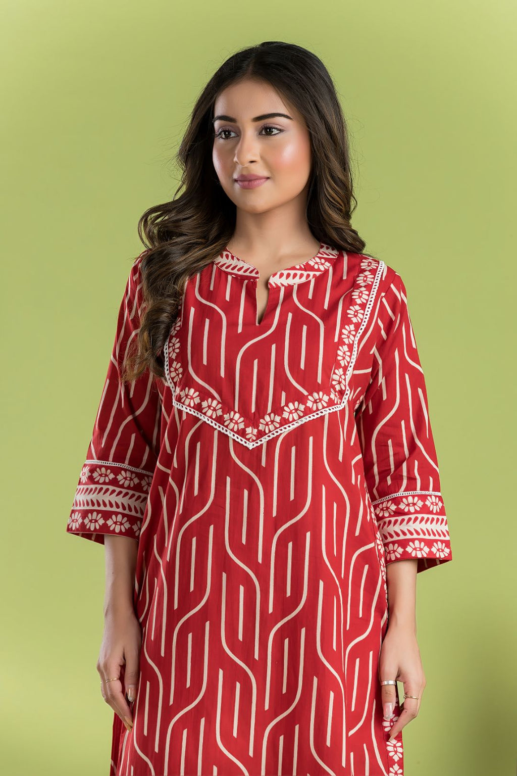 Red Geometric Print Kurta