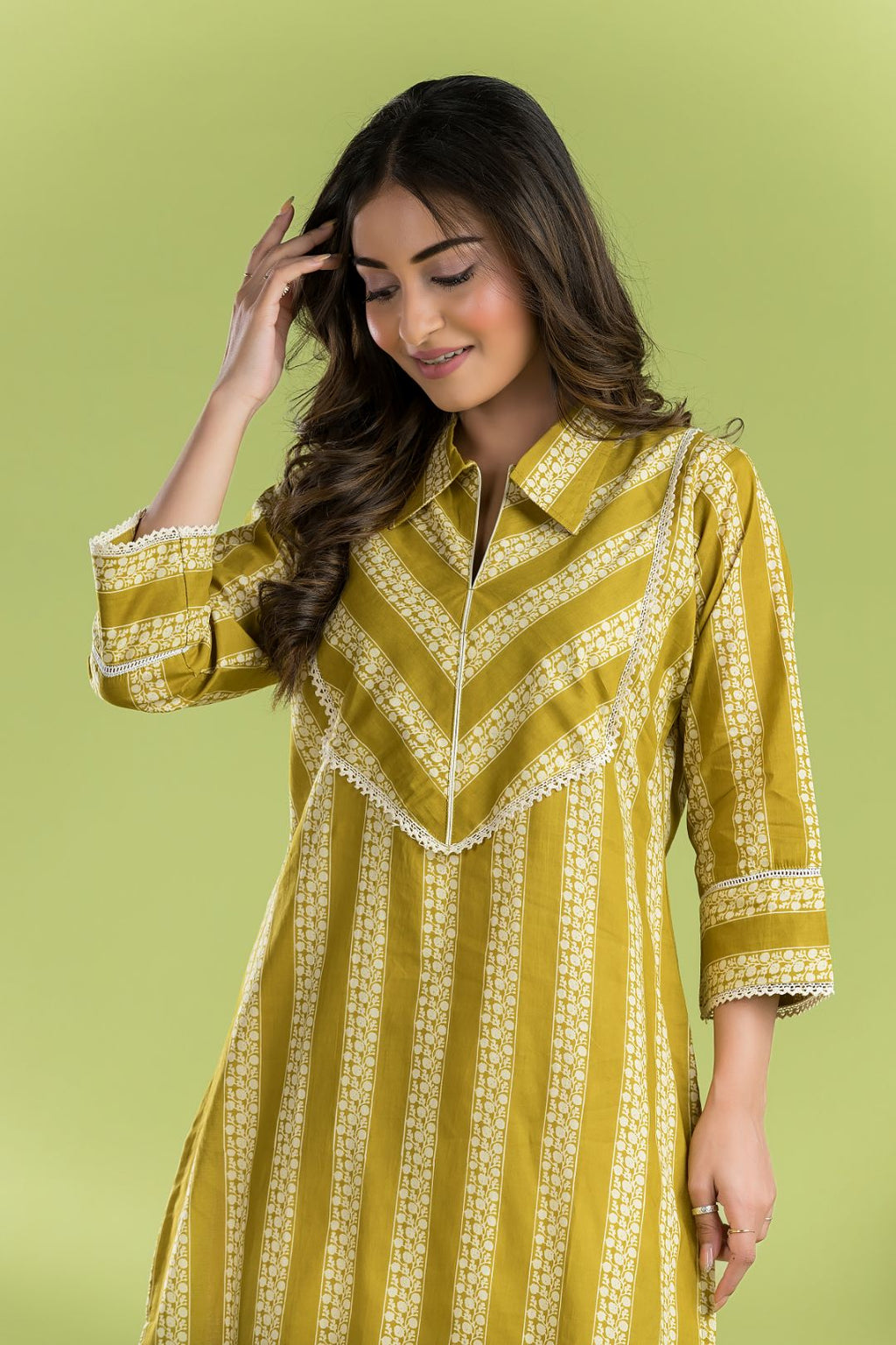 Yellow Green Striped Print Kurta