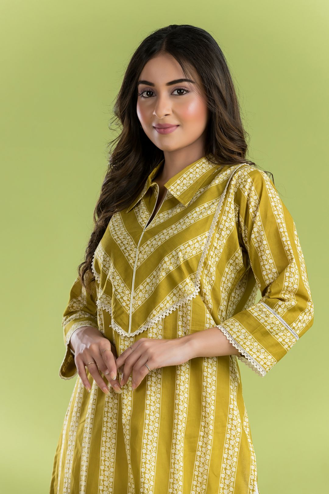 Yellow Green Striped Print Kurta