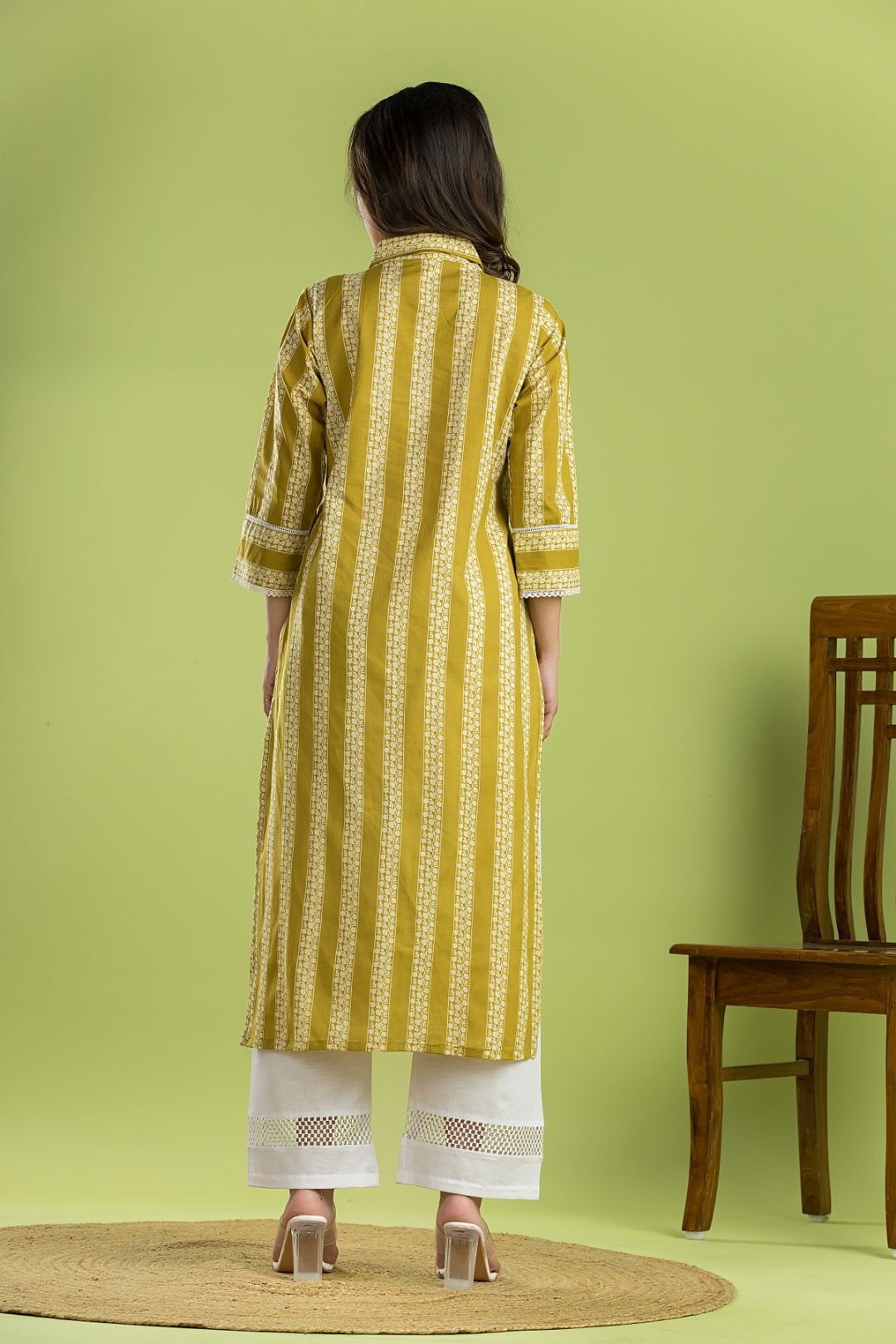 Yellow Green Striped Print Kurta
