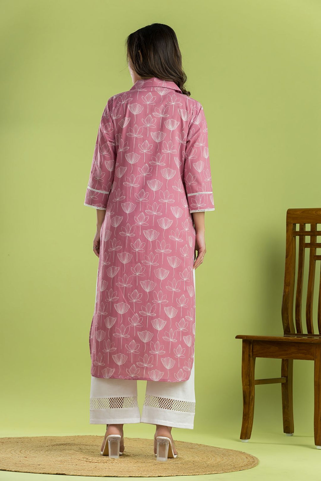 Dusty Pink Lotus Print Kurta