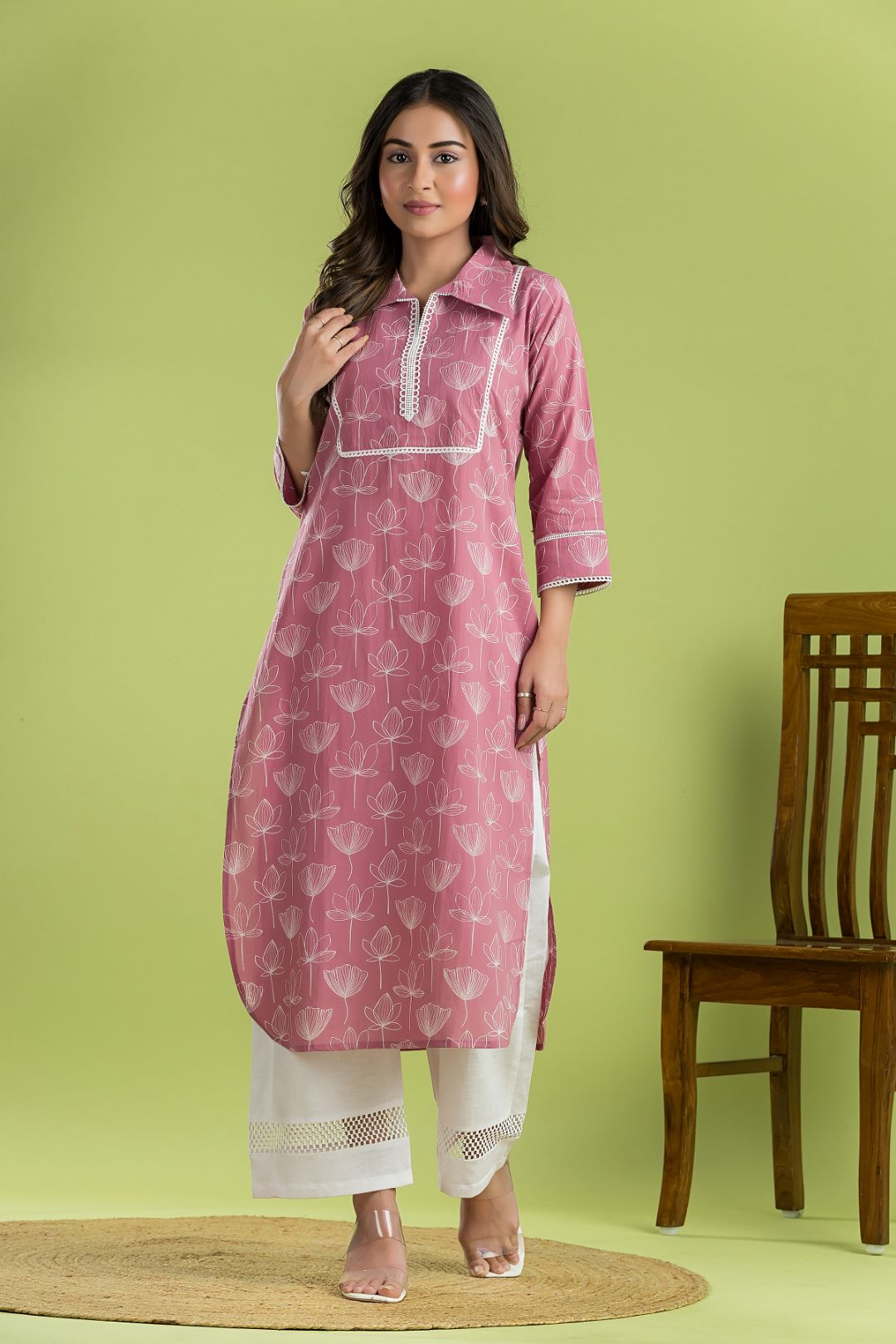 Dusty Pink Lotus Print Kurta