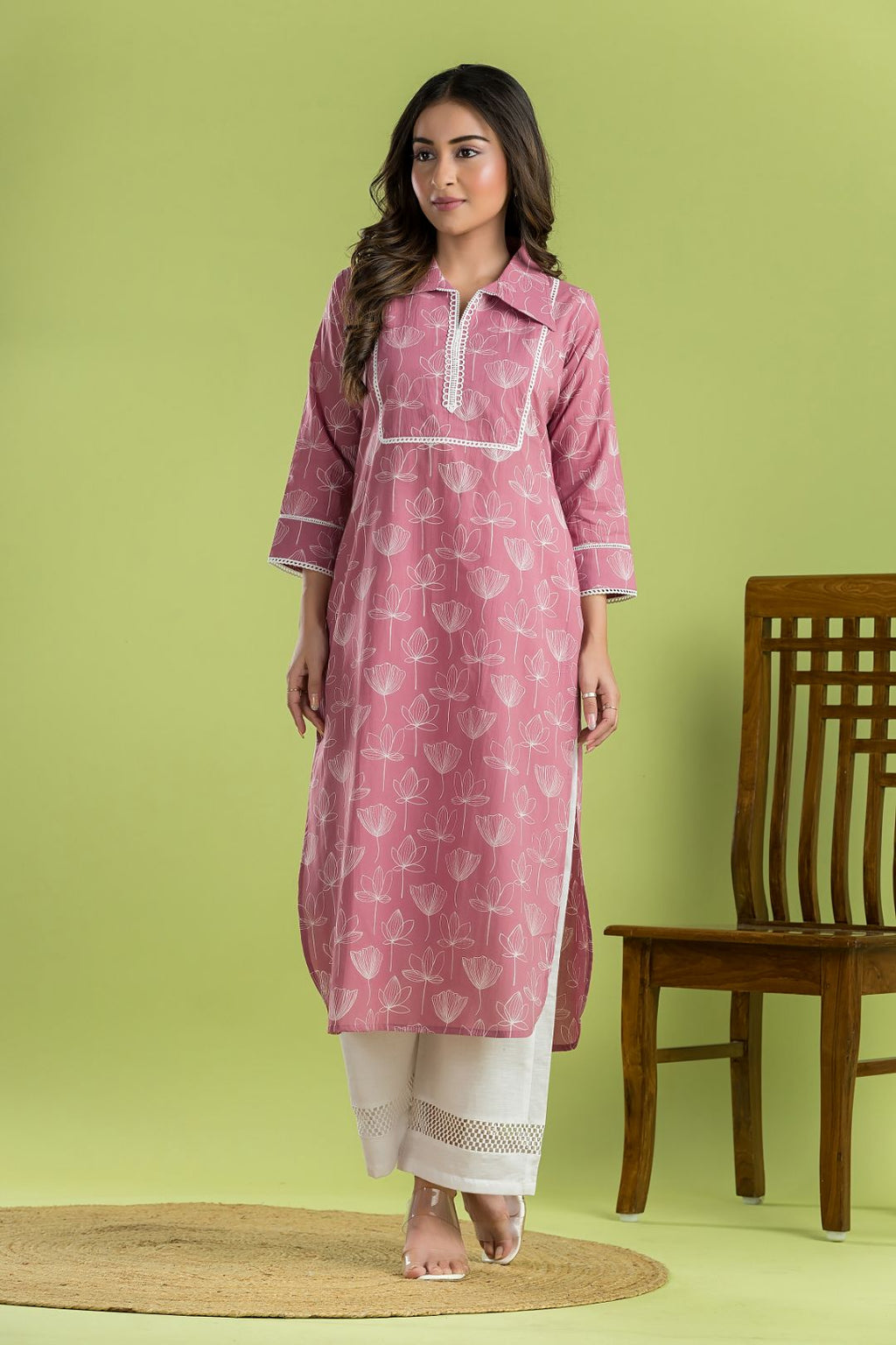Dusty Pink Lotus Print Kurta