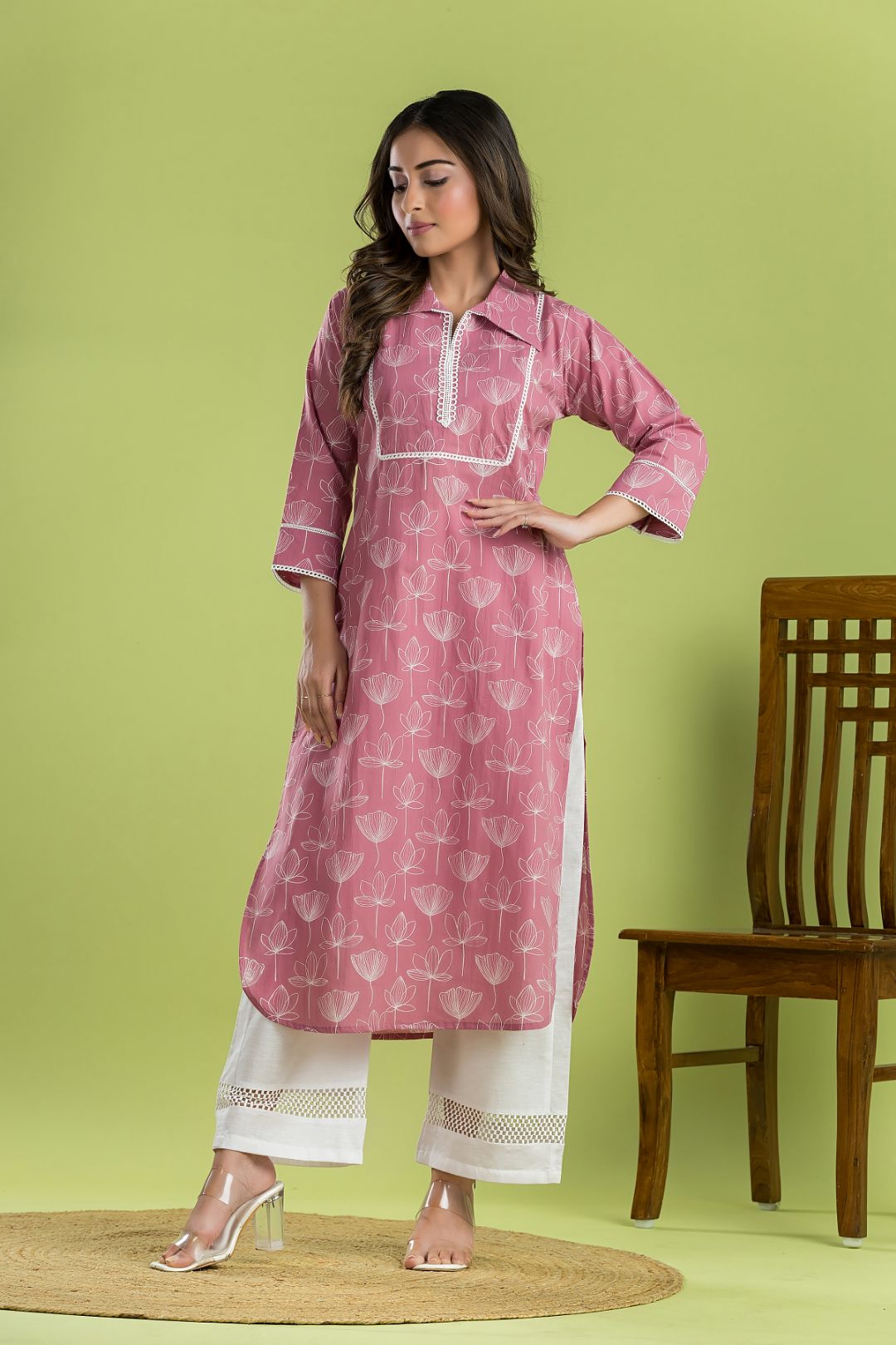 Dusty Pink Lotus Print Kurta