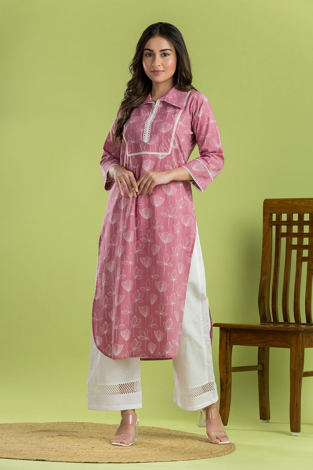 Dusty Pink Lotus Print Kurta