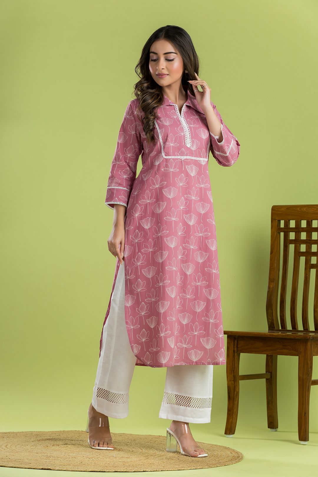 Dusty Pink Lotus Print Kurta