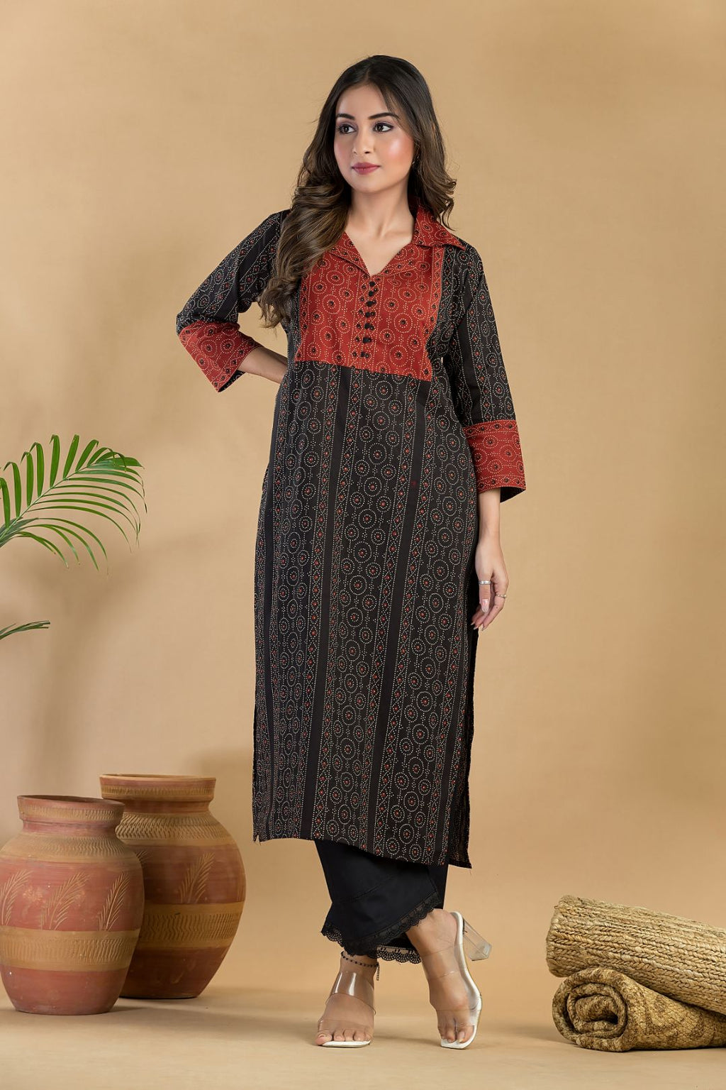 Black Geometric Print Kurta