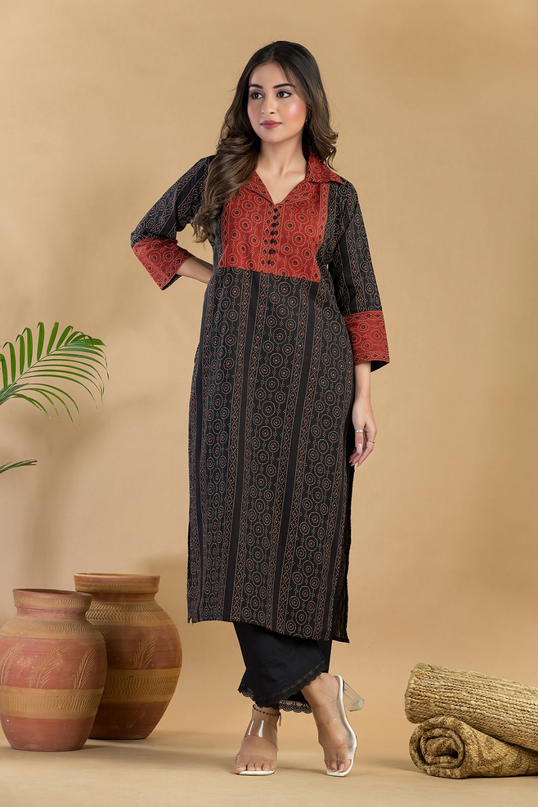Black Geometric Print Kurta
