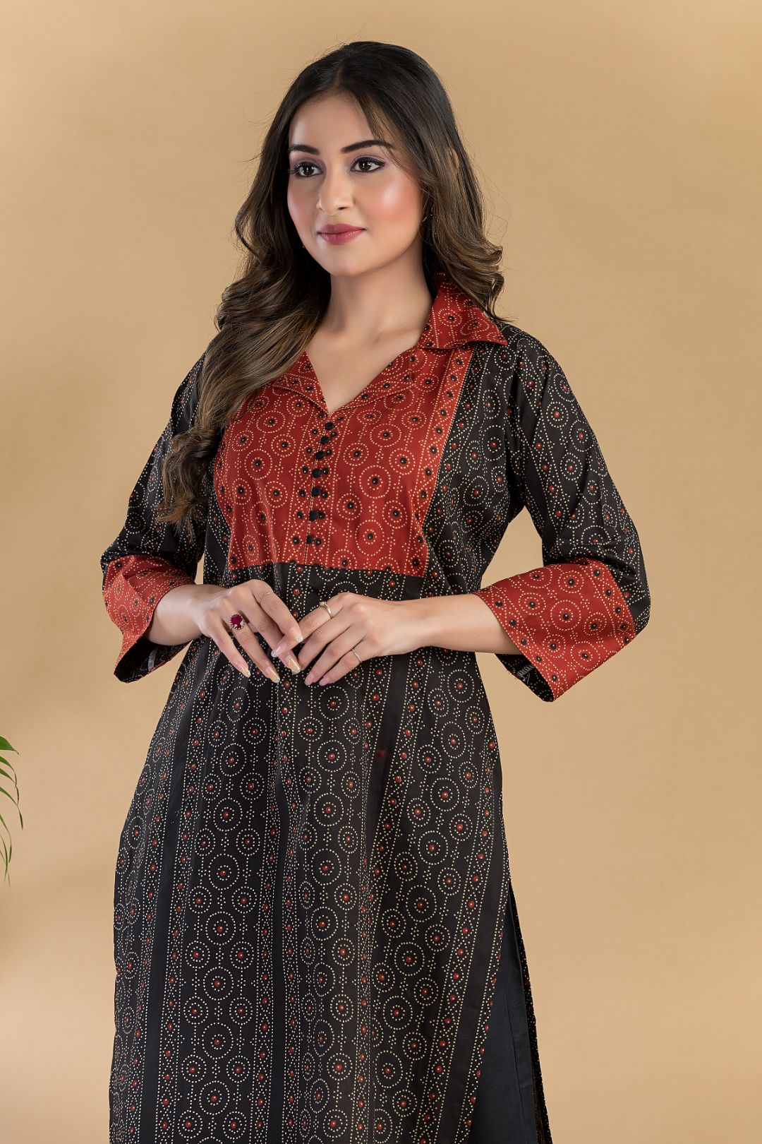 Black Geometric Print Kurta