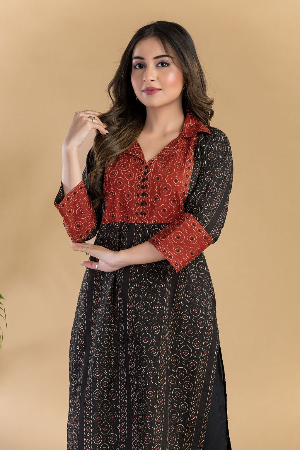 Black Geometric Print Kurta