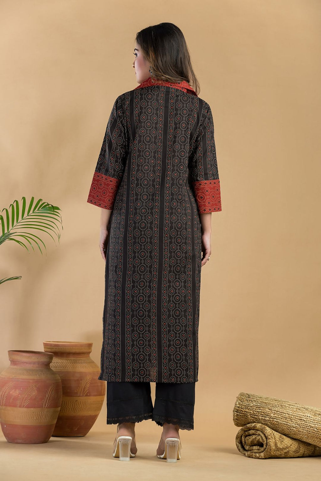 Black Geometric Print Kurta