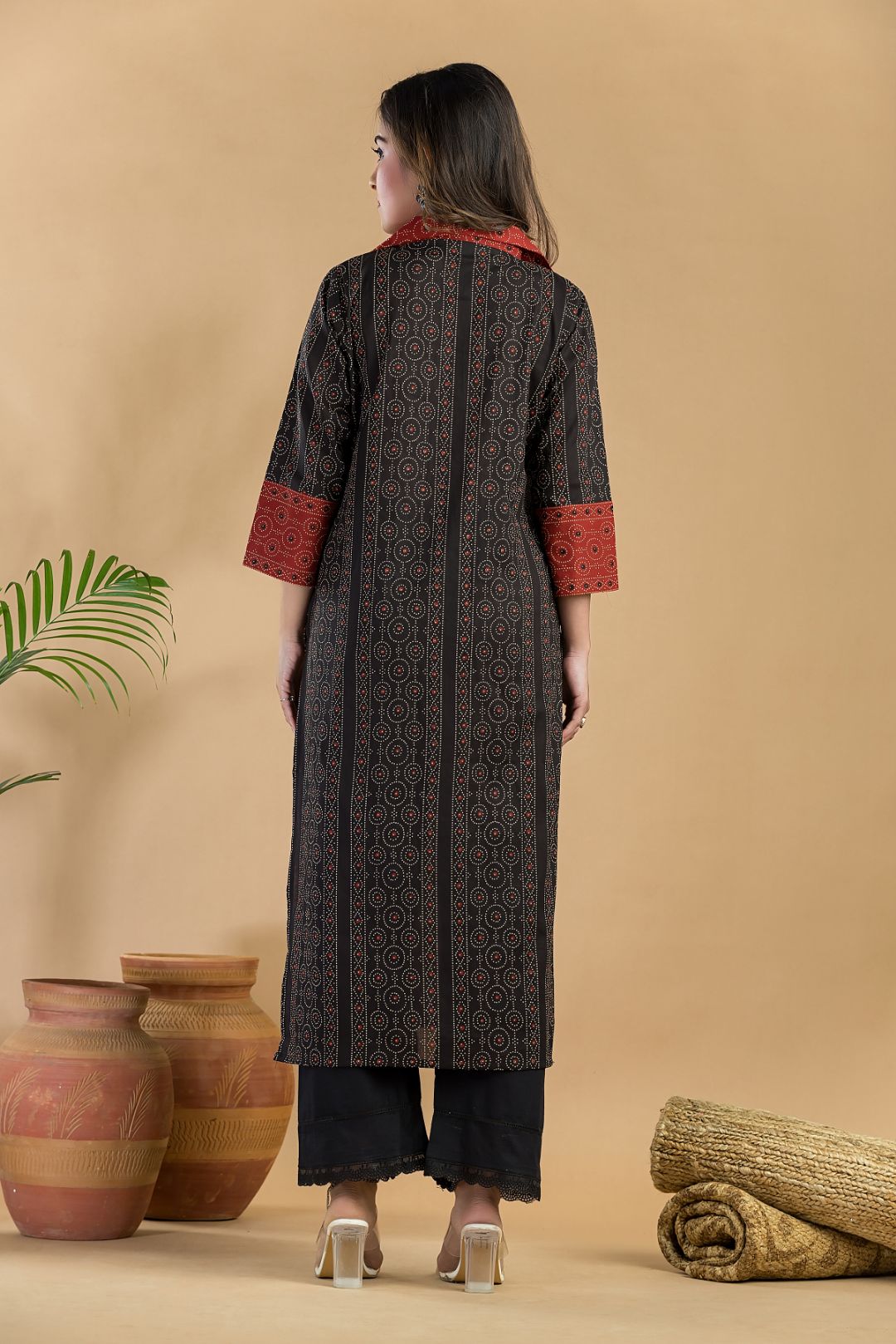 Black Geometric Print Kurta
