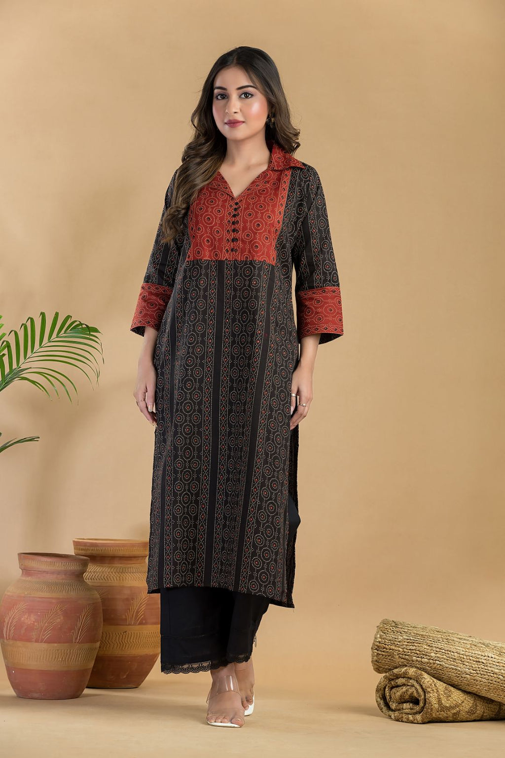 Black Geometric Print Kurta