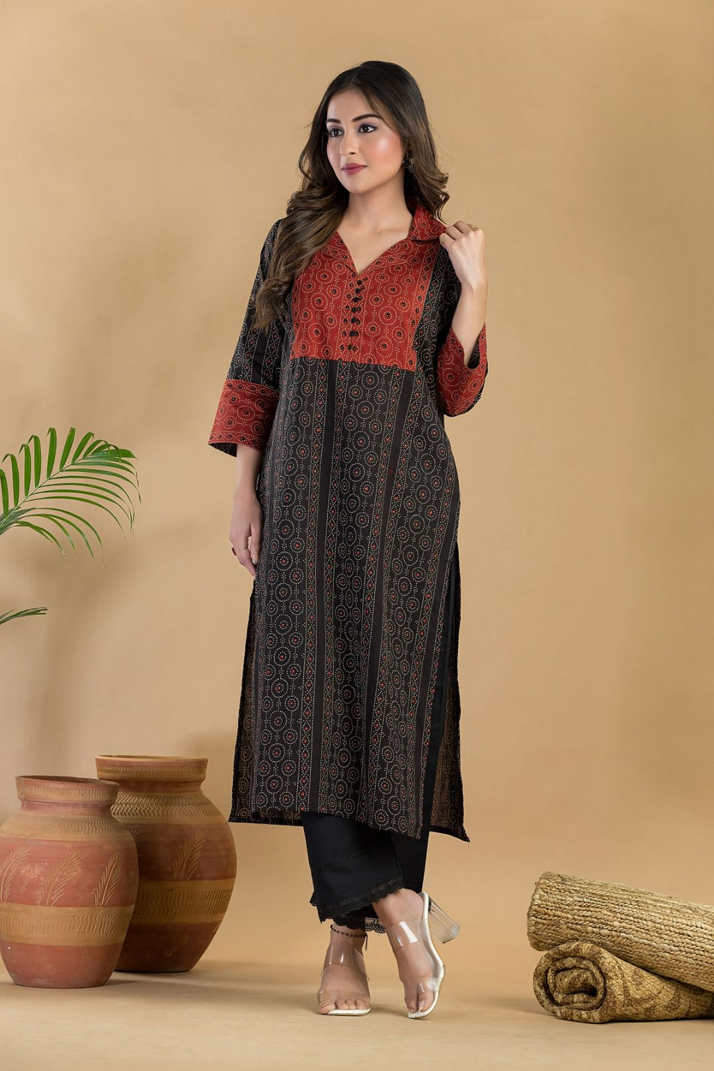 Black Geometric Print Kurta