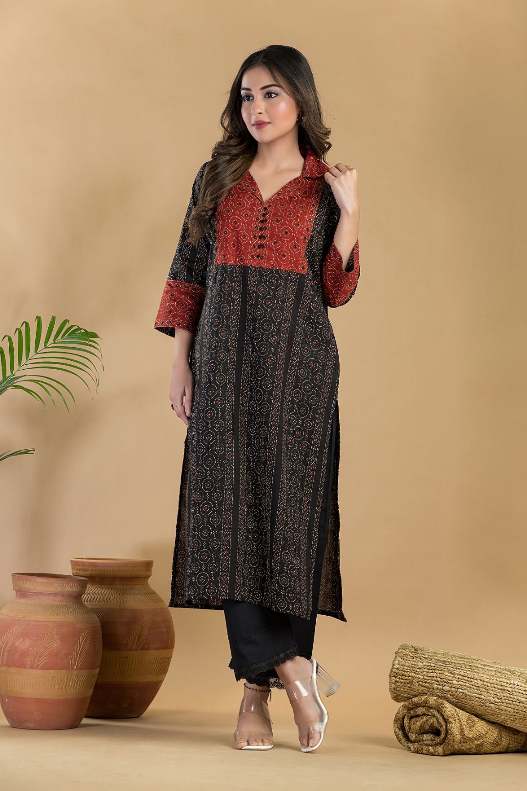 Black Geometric Print Kurta