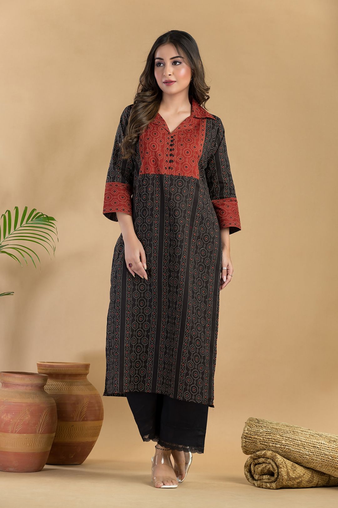 Black Geometric Print Kurta