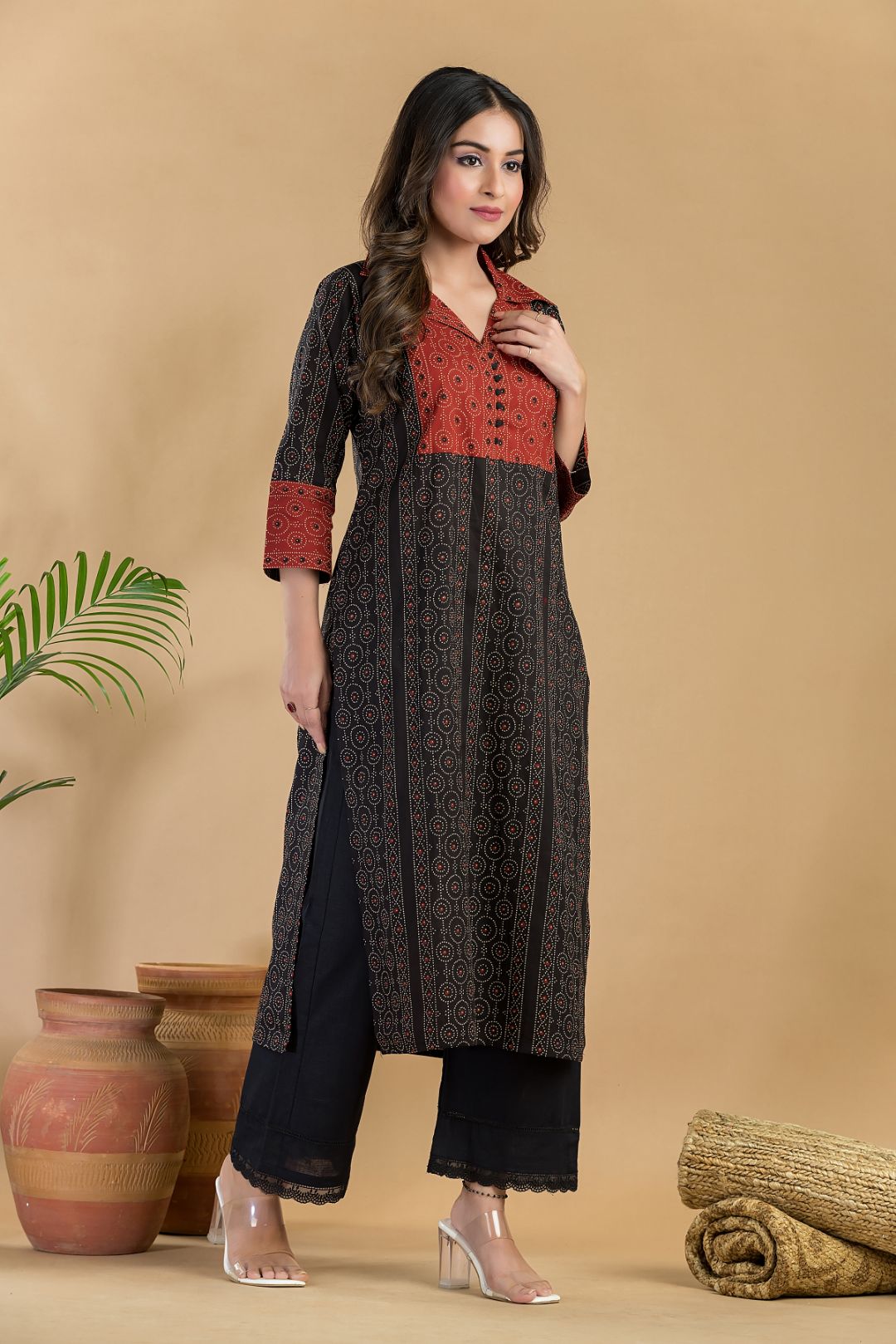Black Geometric Print Kurta
