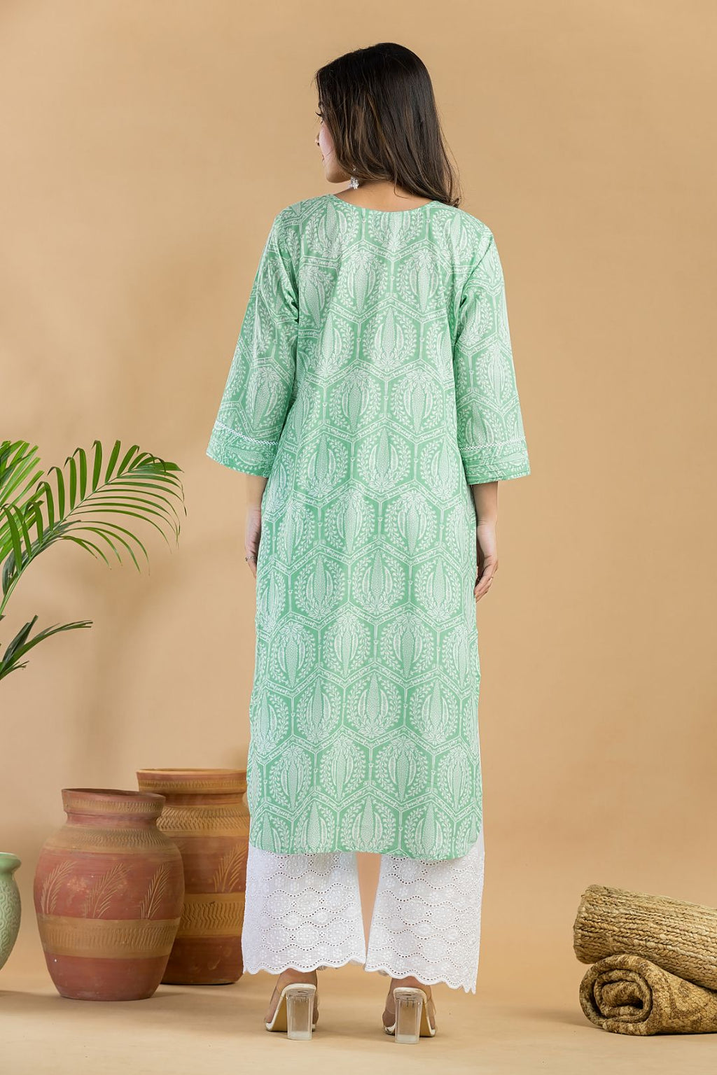 Mint Green Geometric Print Kurta