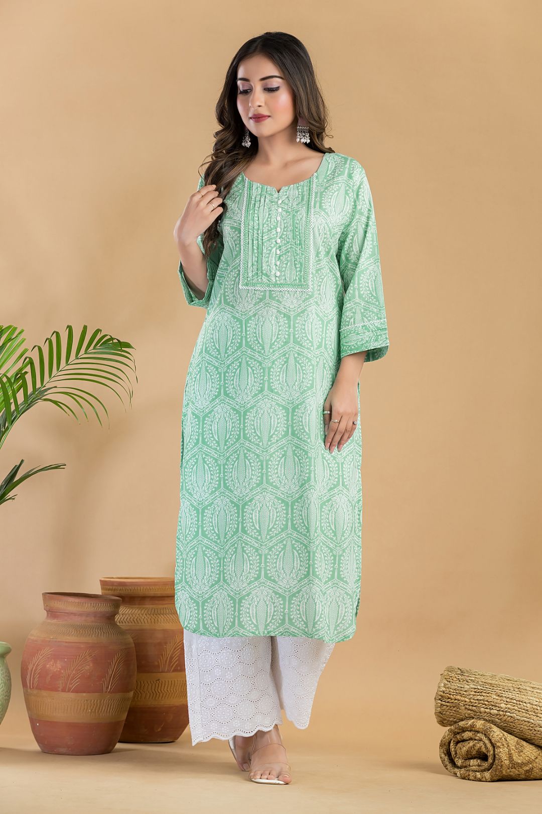Mint Green Geometric Print Kurta