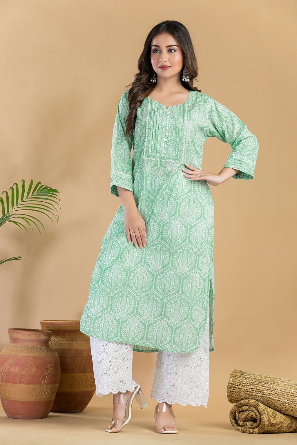 Mint Green Geometric Print Kurta