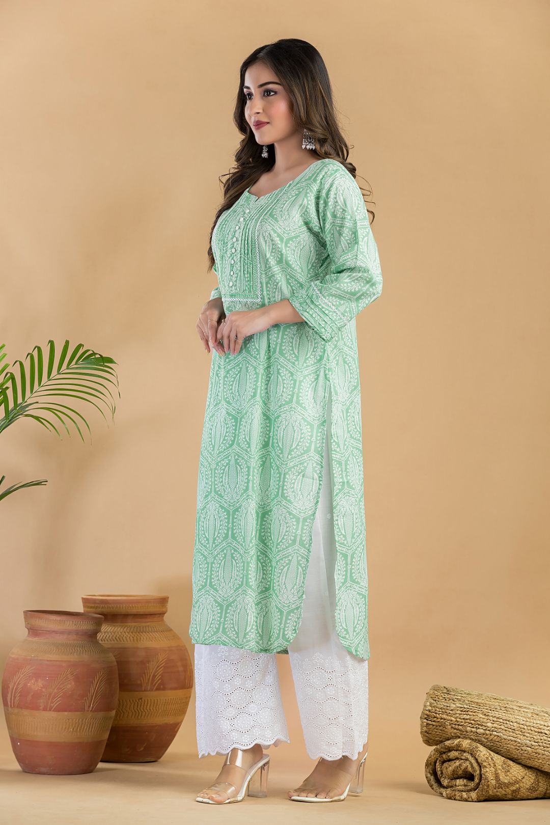 Mint Green Geometric Print Kurta