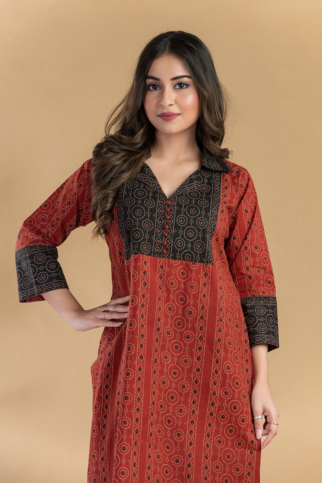 Maroon Geometric Print Kurta