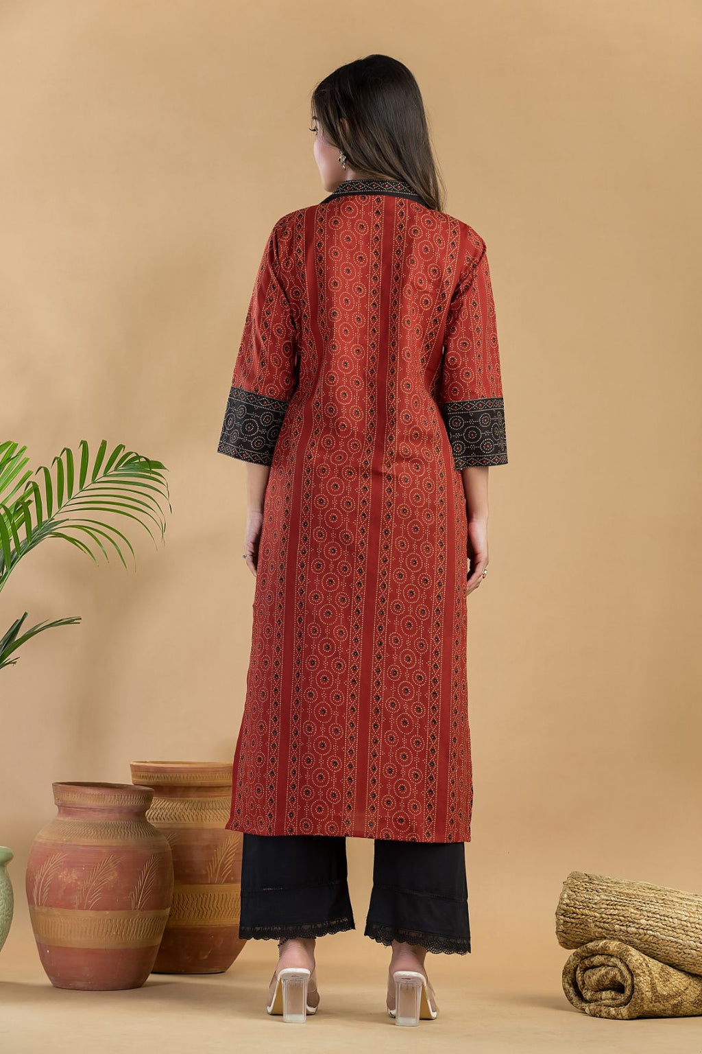 Maroon Geometric Print Kurta