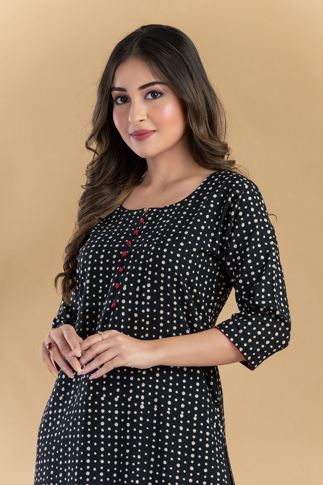 Black Geometric Print Schiffli Kurta
