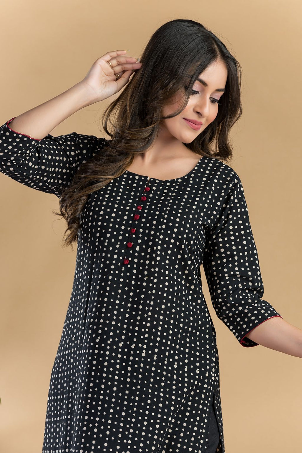 Black Geometric Print Schiffli Kurta