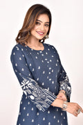 Blue Floral Print Straight Kurta