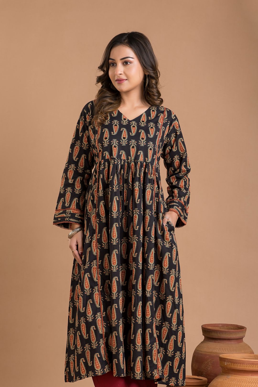 Black Paisley Hand Embroidered Kurta