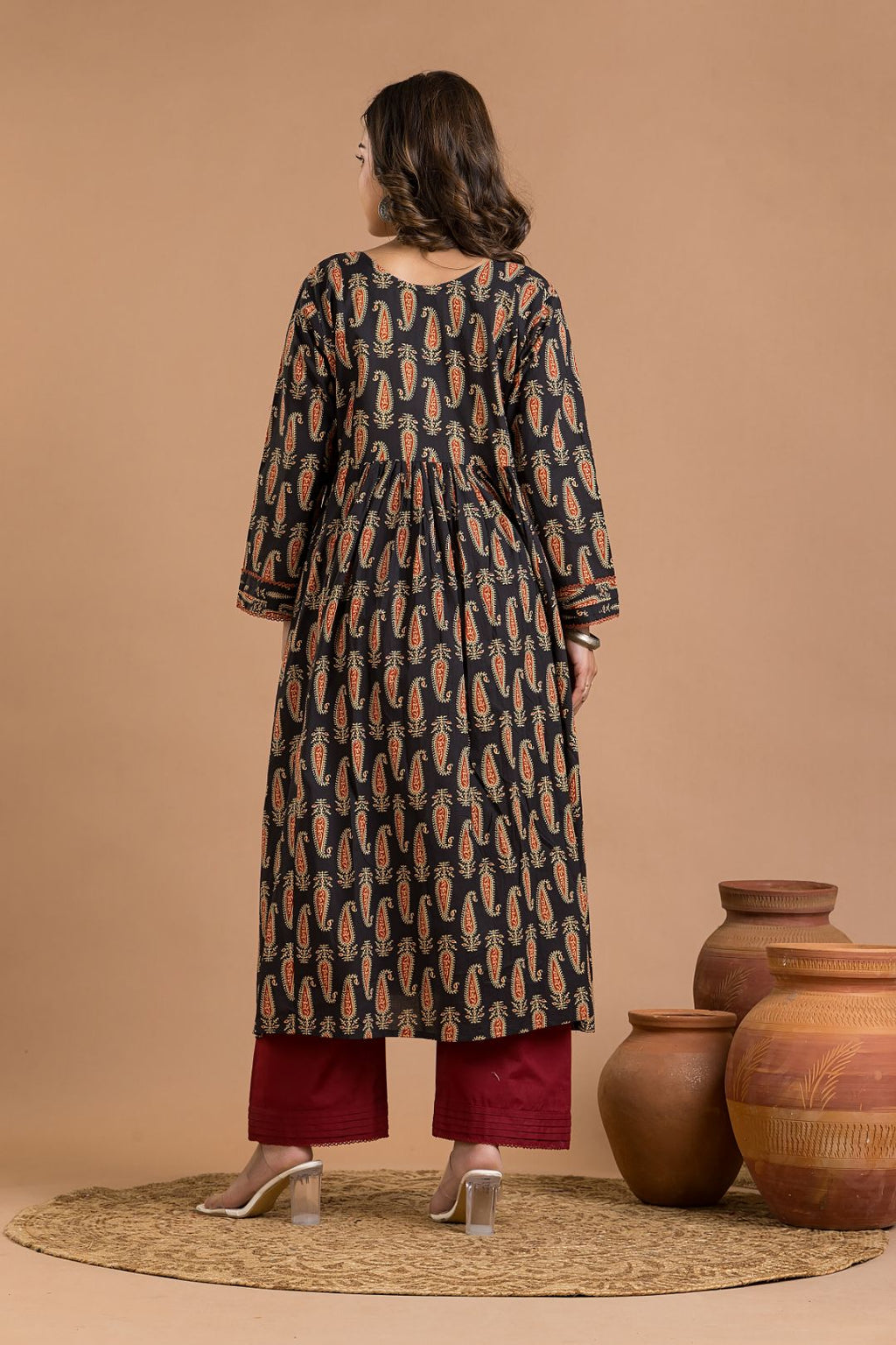 Black Paisley Hand Embroidered Kurta