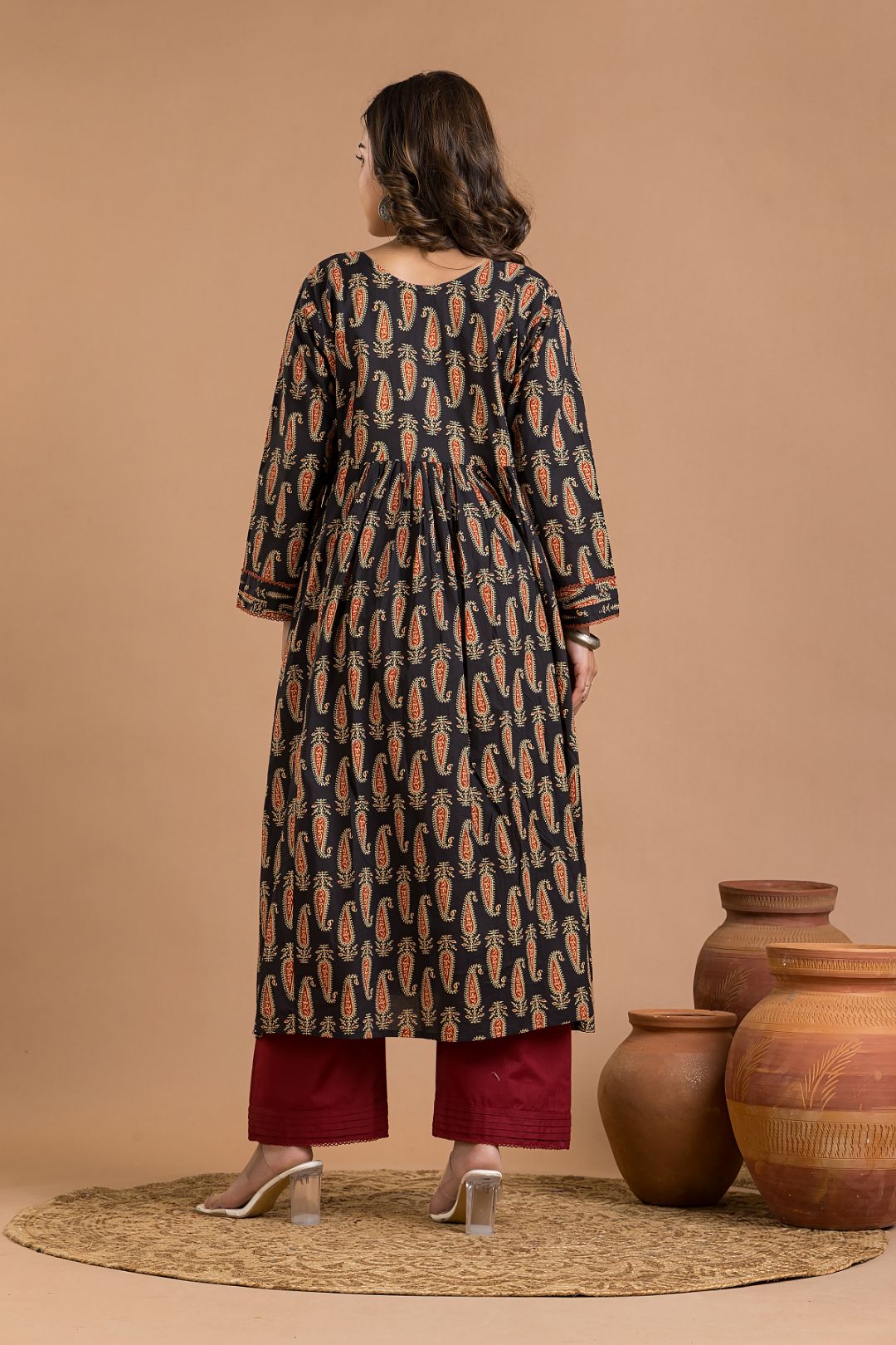 Black Paisley Hand Embroidered Kurta