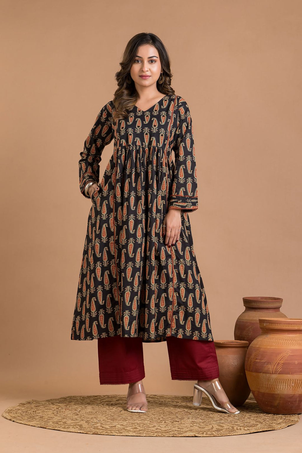 Black Paisley Hand Embroidered Kurta