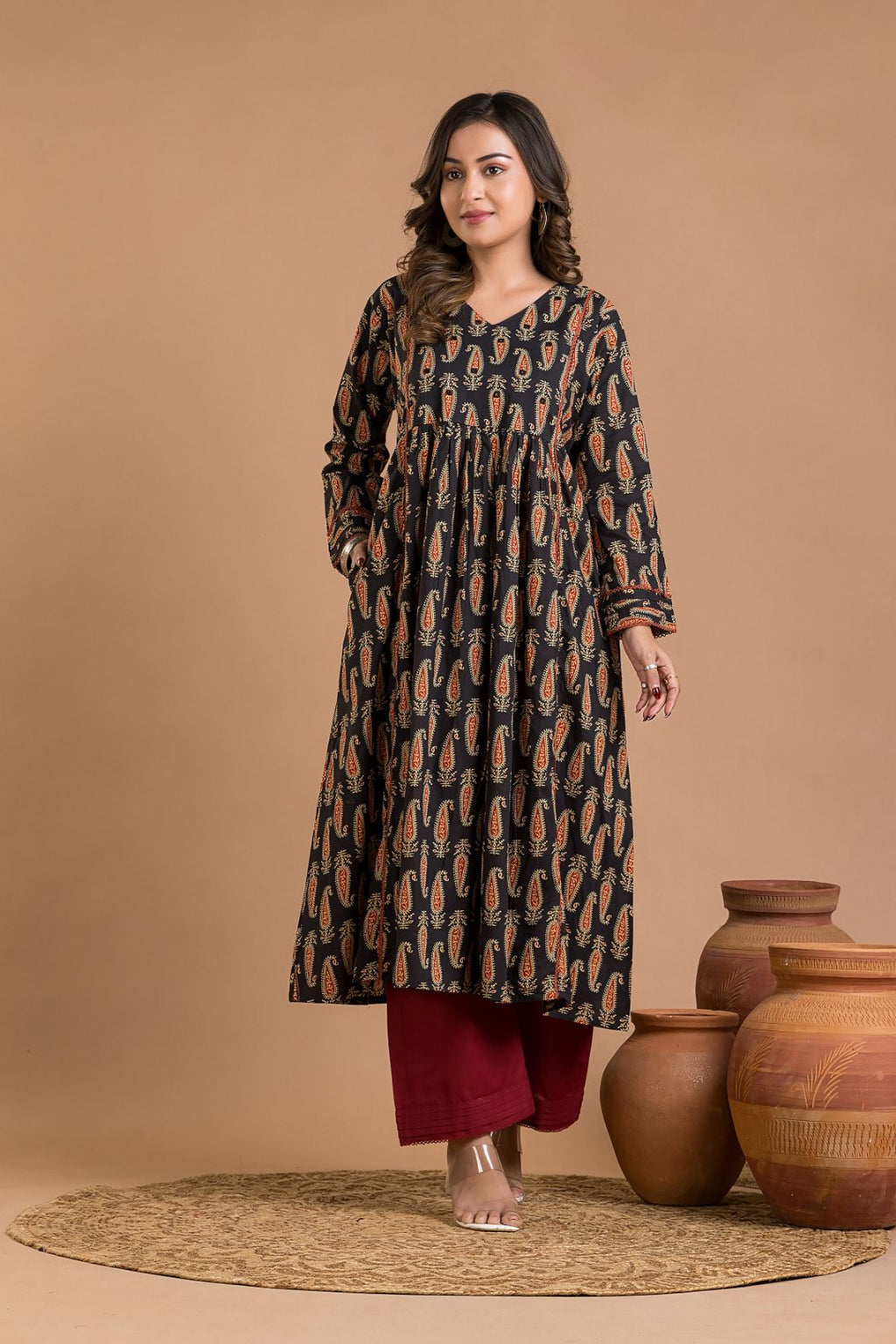 Black Paisley Hand Embroidered Kurta