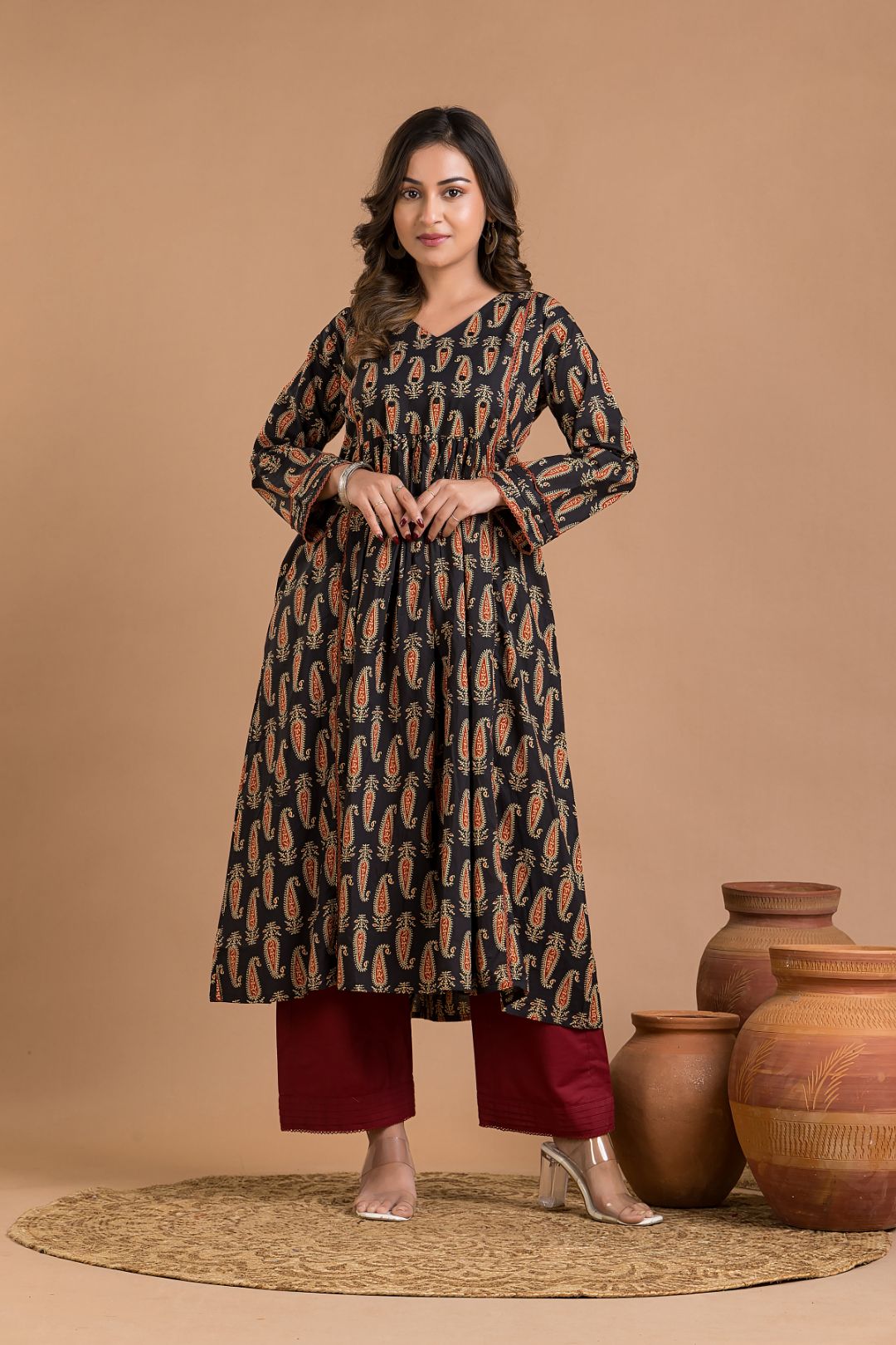 Black Paisley Hand Embroidered Kurta