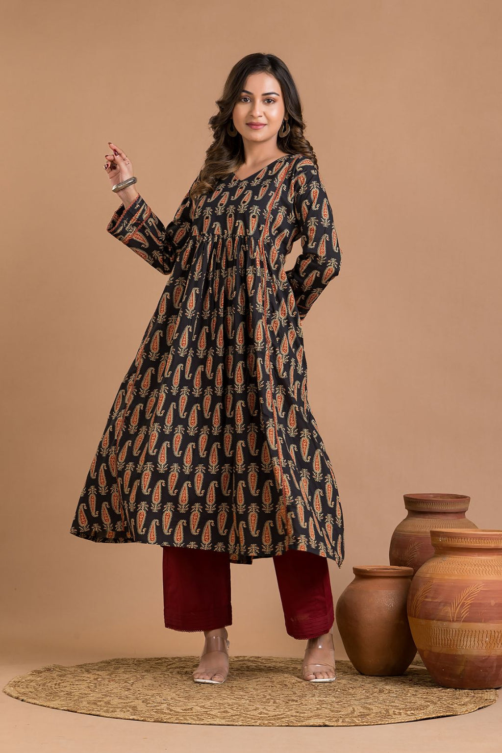 Black Paisley Hand Embroidered Kurta