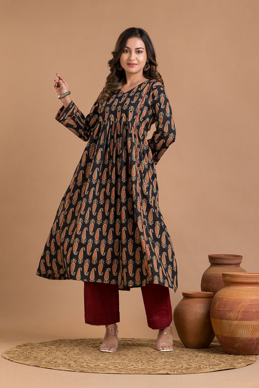 Black Paisley Hand Embroidered Kurta