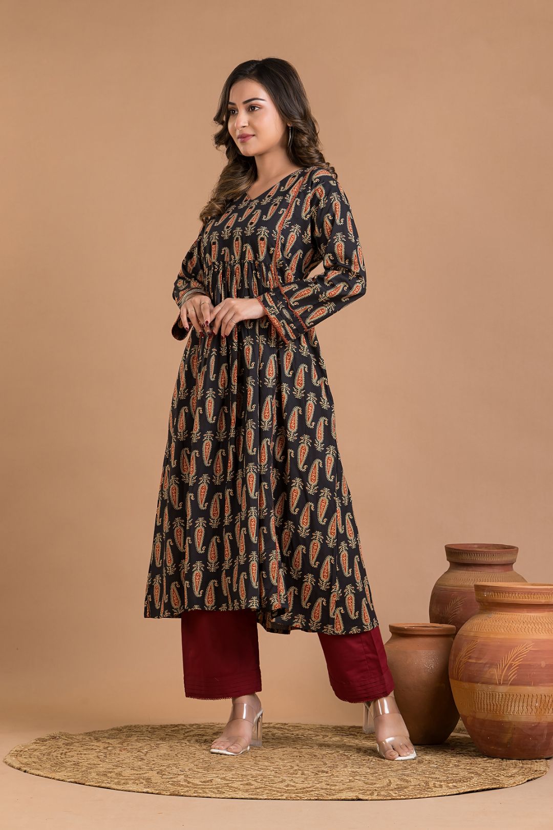 Black Paisley Hand Embroidered Kurta