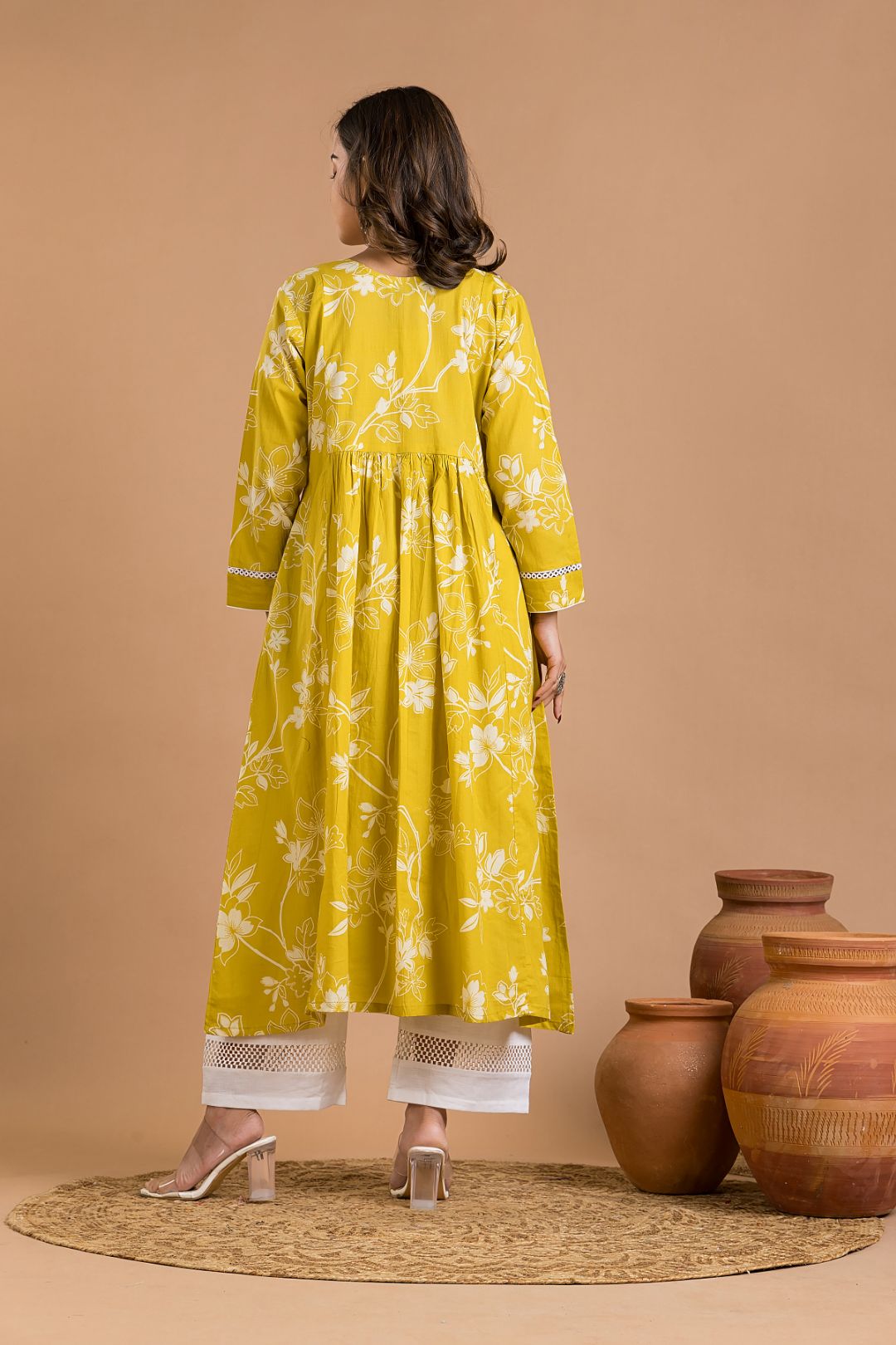 Yellow Floral Print Maternity Kurta