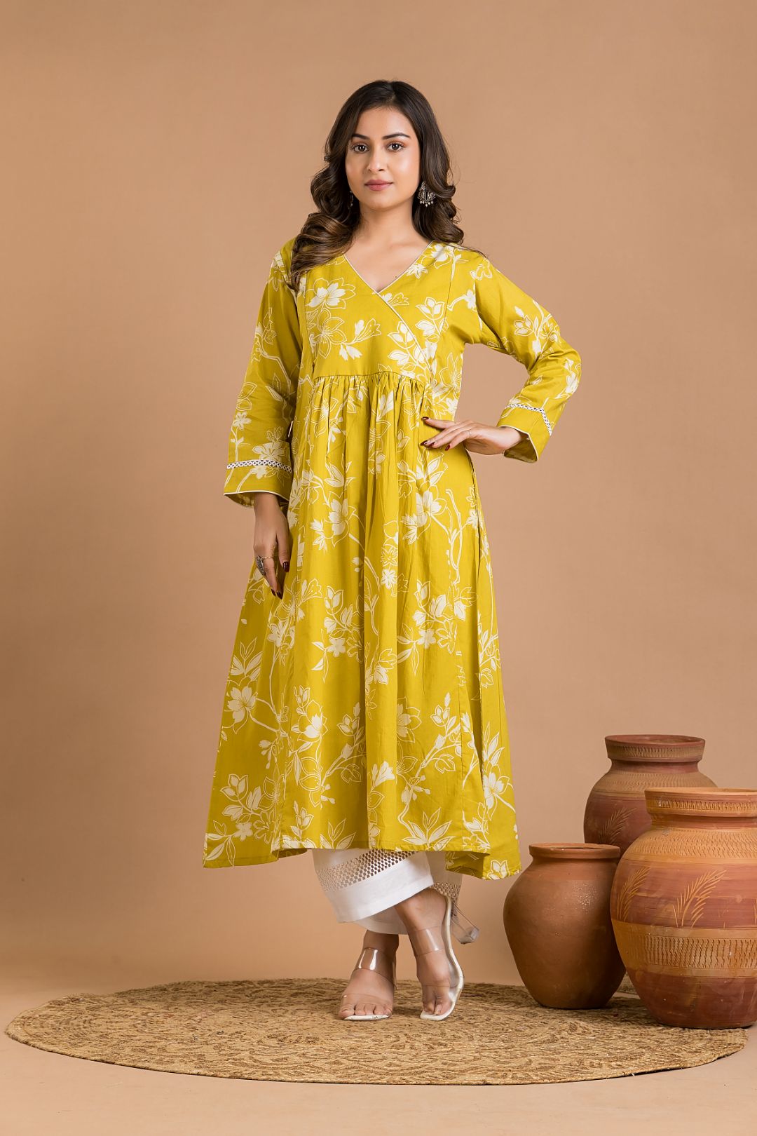 Yellow Floral Print Maternity Kurta
