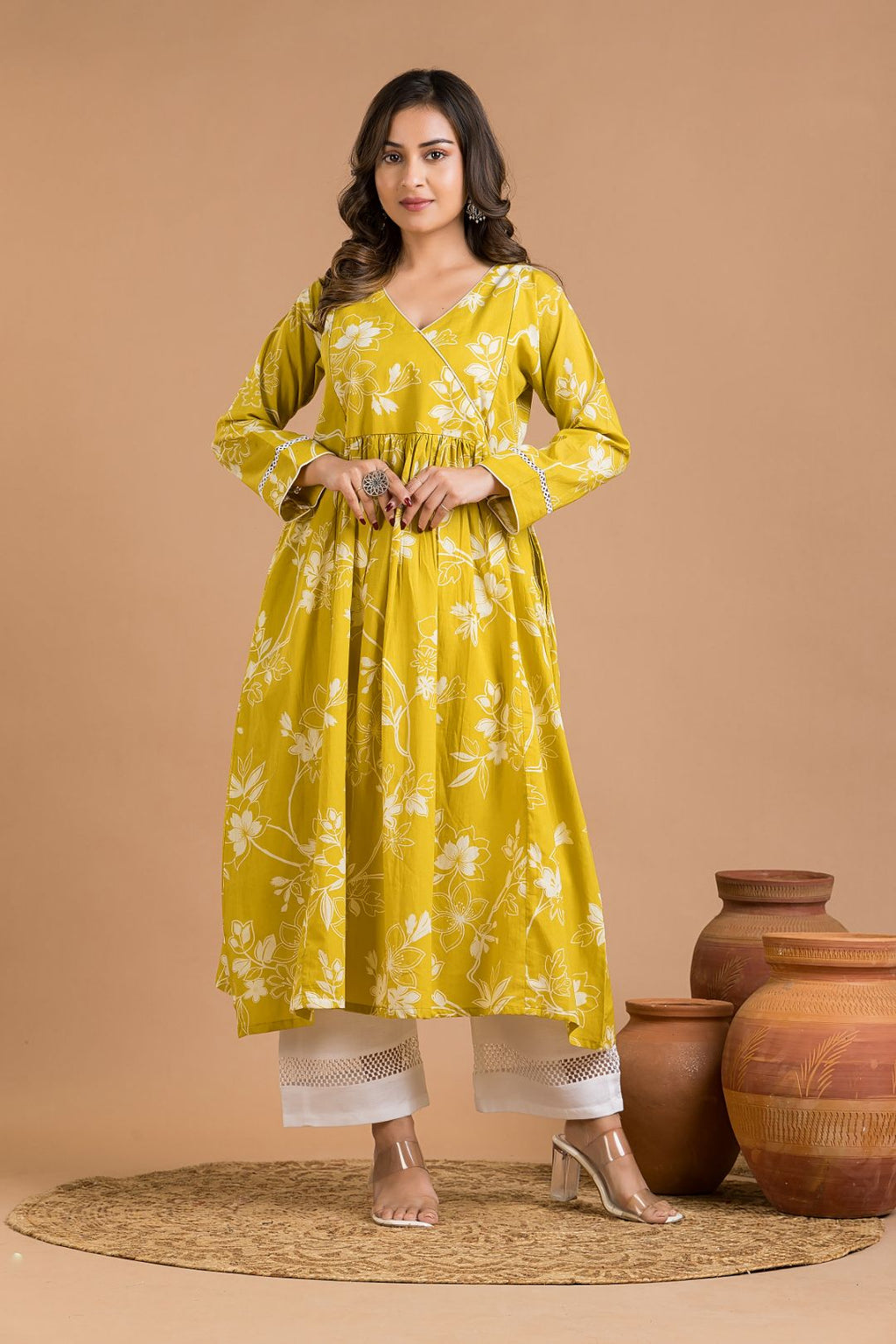 Yellow Floral Print Maternity Kurta