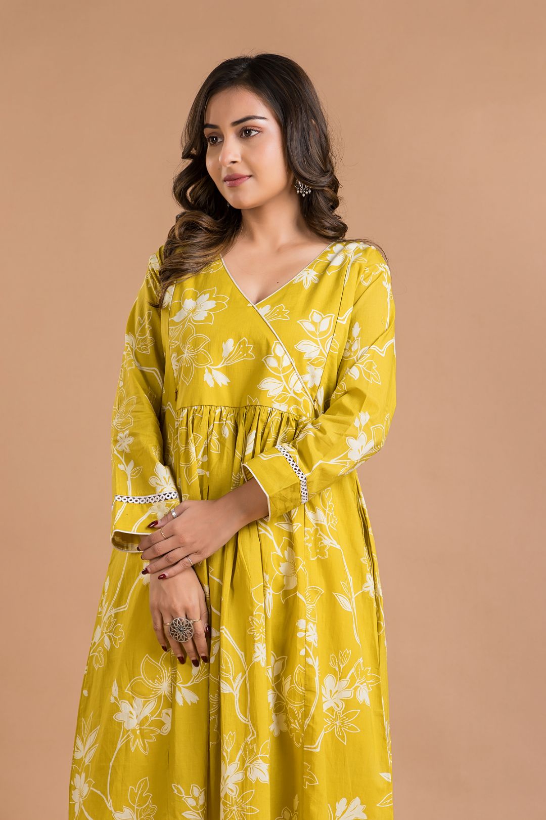 Yellow Floral Print Maternity Kurta