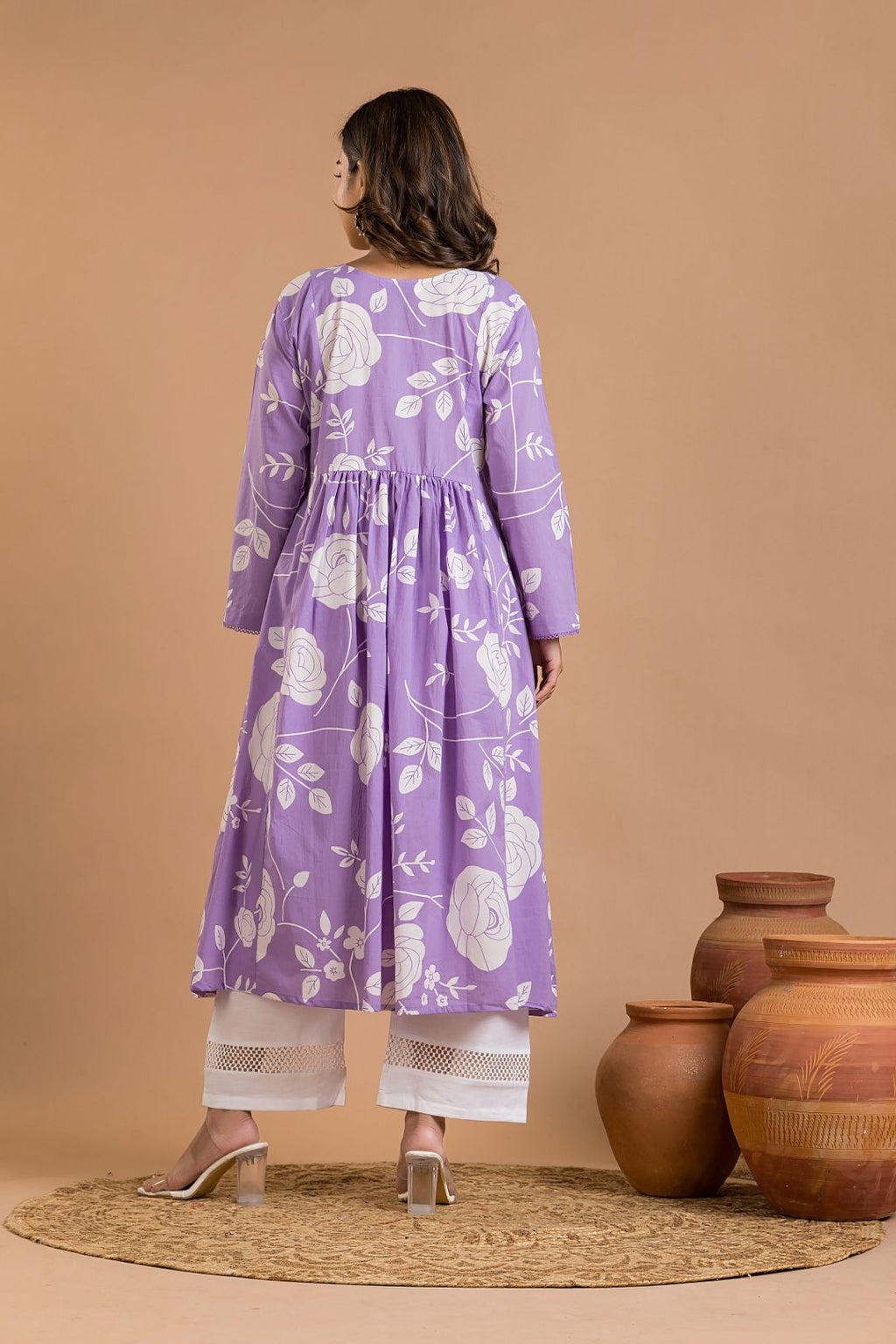 Lavender Rose Print Maternity Kurta