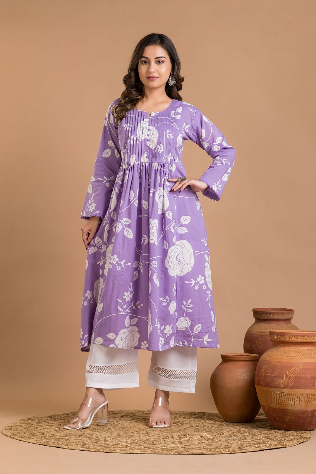 Lavender Rose Print Maternity Kurta