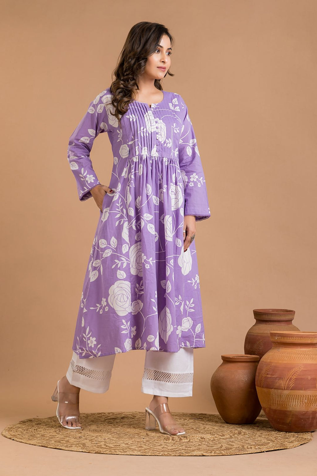 Lavender Rose Print Maternity Kurta